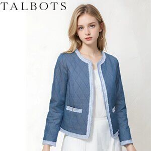 Talbots Fringe Quilted Chambray Jacket Size 4 EUC (Runs small)